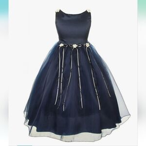 Kid's Dream Navy Rosebud Organza Formal Dress, Size7/8, Style#149